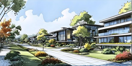 Blueprint of a modern residential neighborhood architecture featuring an envelope of modern