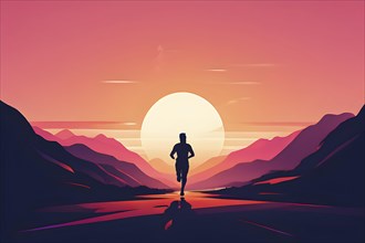 Illustration of a running athlete silhouette in calm harmony bathed in the breathtaking palette of