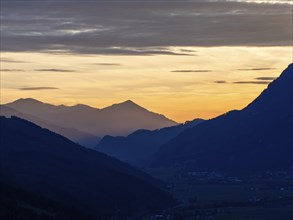 Sunset after sunset, in the Liesingtal the village Traboch, view from the lowland, Leoben, Styria,