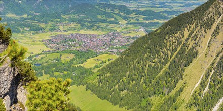 Panorama from the Riefenkopf, 1748m, to Oberstdorf, Allgaeu, Bavaria, Germany, Europe