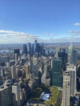 Panorama of New York City with modern skyscrapers and a river in daylight, new york from above with