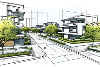 Blueprint of a modern residential neighborhood architecture featuring an envelope of modern