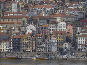 Historic buildings and roofs of a riverside town, The old town of Porto on the Douro River with