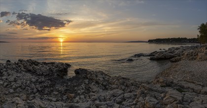 Sunset on the coast, island of Pag, Zadar, Dalmatia, Croatia, Europe