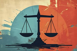 Abstract vintage illustration of balanced scales representing justice and law, AI generated