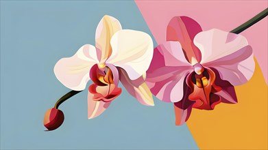 Illustration of a orchid flower flower in abstract bold geometric shapes, AI generated