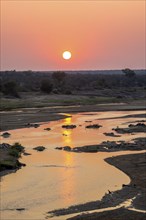 Sunset at the Olifants River, African savannah, Kruger National Park, South Africa, Africa