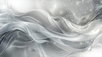 Abstract grey and white wavy patterns with a sparkling, snow-like effect, AI generated