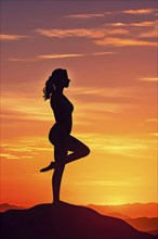 Illustration of a yoga pose silhouette in calm harmony bathed in the breathtaking palette of a