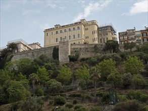 Building on a hill, surrounded by trees, under a clear sky in an urban environment, monaco on the