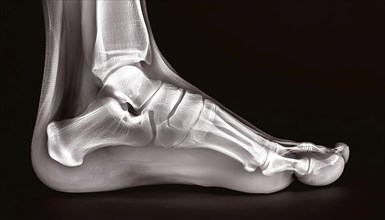 Side view of a foot, shown in an X-ray image with clearly recognisable bone structures, AI