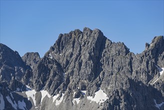 Mountain panorama from Fellhorn, 2038m, to Hochgehrenspitze, 2251m Allgaeu Alps, Allgaeu, Bavaria,