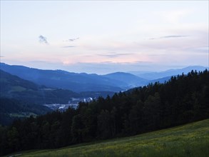 Evening atmosphere, Voest Alpine steelworks, view from the lowlands, Leoben, Styria, Austria,