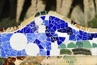 Antoni Gaudi, Park Guell, UNESCO World Heritage Site, Barcelona, Catalonia, Spain, Europe, mosaic
