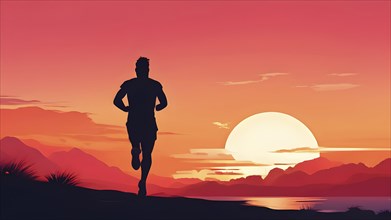 Illustration of a running athlete silhouette in calm harmony bathed in the breathtaking palette of