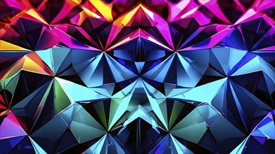 Abstract geometric ornament illustration background featuring a spectrum of vibrant hues, AI