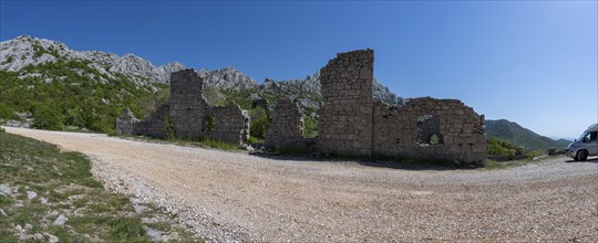 Ruins on the pass road to the Velebit Mountains in Paklenica National Park, Zadar, Dalmatia,