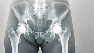 X-ray of a pelvis with hip implants, AI generated, AI generated
