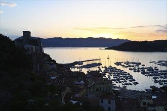 Panorama of evening Lerici at sunset, Ligurian sea, Liguria, Italy, Europe
