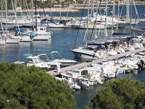 Full marina with many sailing boats and motorboats at the jetty, la seyne sur mer on the