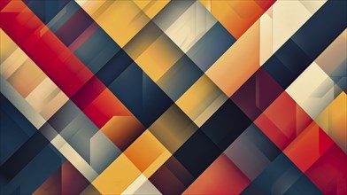 Abstract geometric mosaic pattern with vibrant colors including orange, blue, yellow, and red, AI