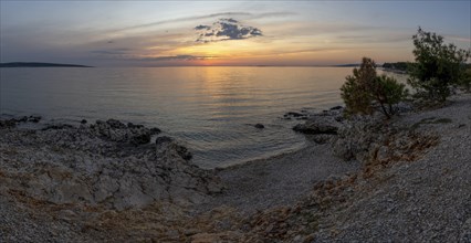 Sunset on the coast, island of Pag, Zadar, Dalmatia, Croatia, Europe