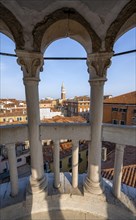 View of houses in Venice with campanile from the tower of Palazzo Contarini del Bovolo, palace with