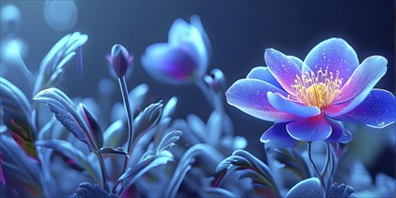 Digital rendered flower evolving in a futuristic forward botanical concept with minimalistic forms,