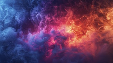 Vibrant artwork with contrasting blue, red, and orange smoke creating a dynamic composition, AI