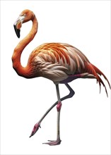 A flamingo photograph over white background. Summer minimal concept, IA generated, AI generated