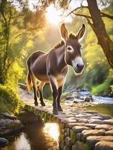 Mnemonic bridge, a mental aid to memorise something, a donkey crosses a stone bridge over a stream,