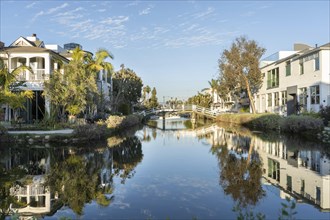 Venice Canals in Los Angeles, California with picturesque houses lining the waterways