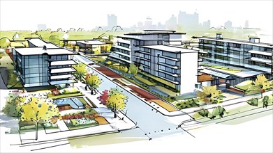 Blueprint of a modern residential neighborhood architecture featuring an envelope of modern