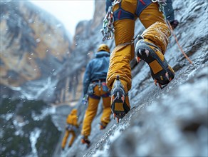 Mountain climber with full equipment climbing, ai generated, AI generated