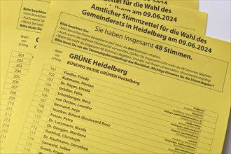 Germany, May 2024: German ballot paper for local council election in Heidelberg, Europe