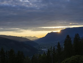 Sunset over the Eisenerz Alps, in the Liesingtal the village of Traboch, Schoberpass federal road,