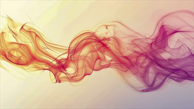 Soft pastel abstract image dominated by yellow, orange, red, and purple smoke, AI generated