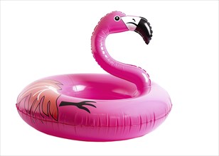 Flamingo float over white background. Summer minimal concept, AI generated