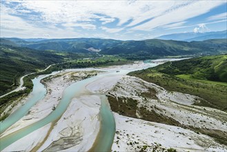 Vjosa Wild River National Park from a drone, Albania, Europe