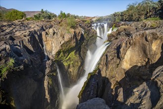 Epupa Falls waterfall on the Kunene River, long exposure, Kunene, Namibia, Africa