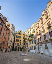 Small square with colourful houses, Venice, Veneto, Italy, Europe