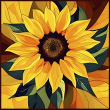 Illustration of a sunflower in abstract bold geometric shapes, AI generated