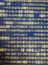 Illuminated office building in Frankfurt, Hesse, Germany, Europe