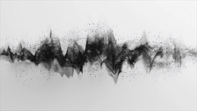 Abstract sound wave in black with particles on a white background, AI generated