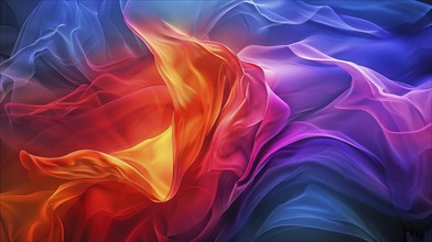 Abstract digital art showcasing vibrant flowing color waves in red, orange, purple, and blue on a