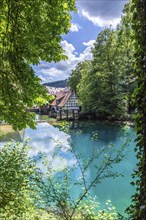Blautopfquelle, a natural spring with turquoise-coloured water. Beautiful natural surroundings in