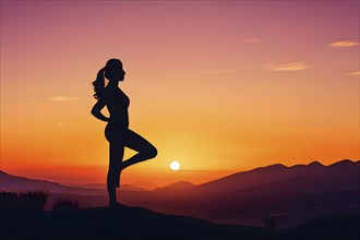 Illustration of a yoga pose silhouette in calm harmony bathed in the breathtaking palette of a