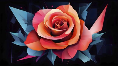 Illustration of a rose flower in abstract bold geometric shapes, AI generated