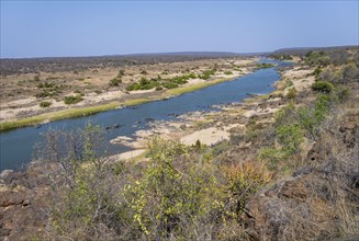 View over dry African savannah, Olifants River, Kruger National Park, South Africa, Africa