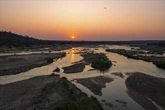 Sunset at the Olifants River, African savannah, Kruger National Park, South Africa, Africa